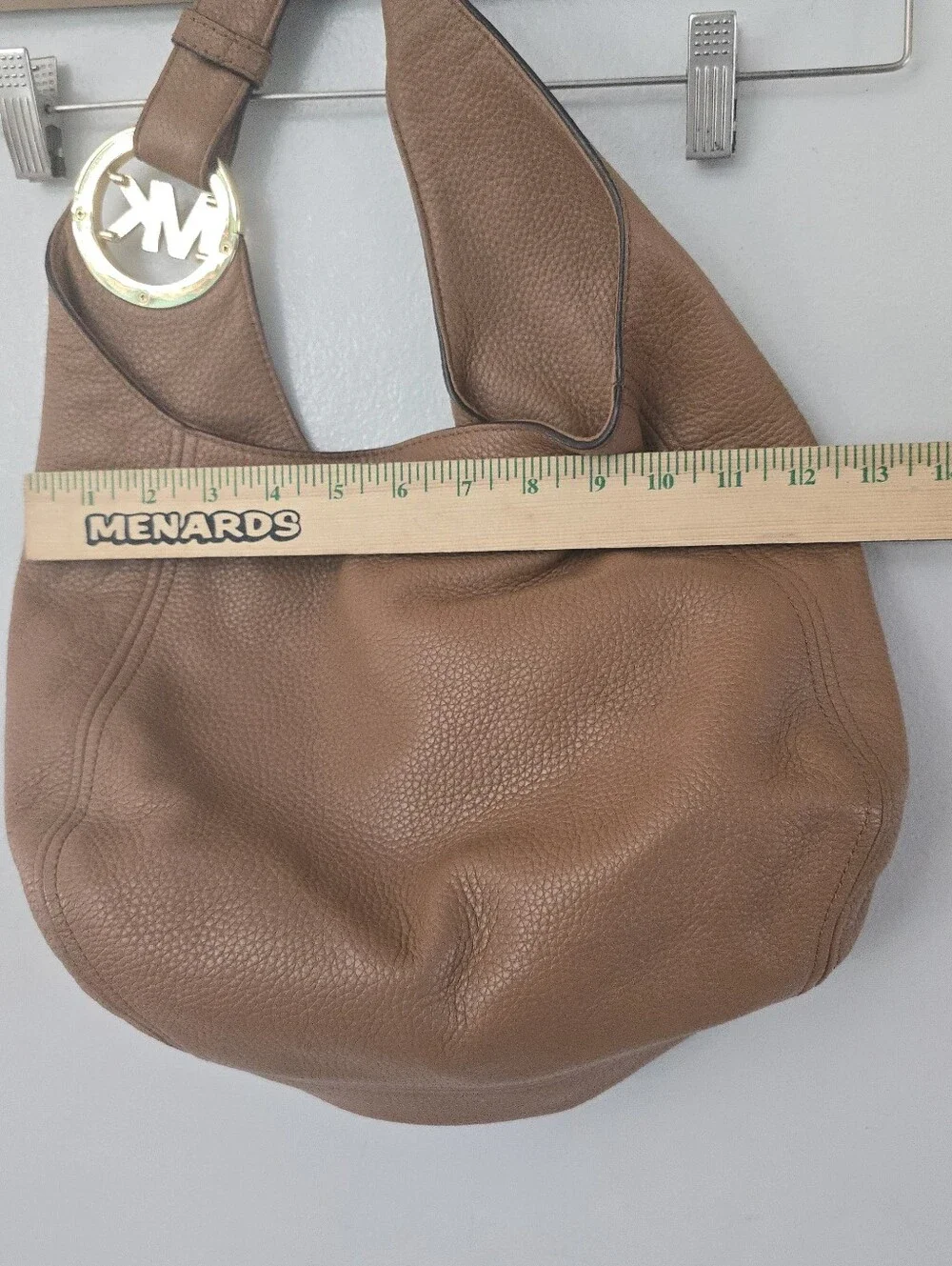 Michael Kors Tan Pebbled Leather Hobo with Gold Logo Charm